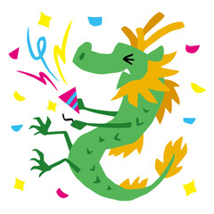 手描きのゆるい辰キャラクター(干支,クラッカー)