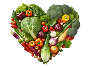 Heart Shape Made from Vegetables Isolated on Transparent or White Background, PNG