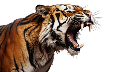 Angry Tiger Side View of Face Isolated on Transparent or White Background, PNG