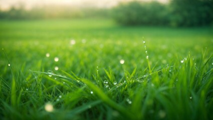 Close up of fresh thick grass with water drops
