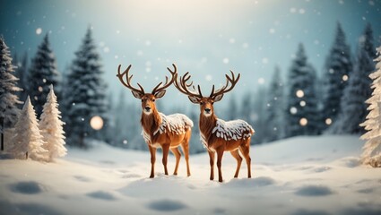 Naklejka na ściany i meble Deer and Christmas tree during the Christmas festival . 