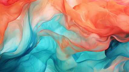 Teal and Coral Fluid Color Waves Abstract Patterns