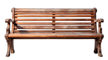 Wooden Park Bench Empty Isolated on Transparent or White Background, PNG