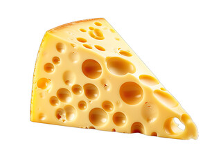 Slice of Swiss Cheese Isolated on Transparent or White Background, PNG