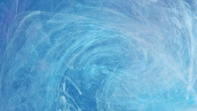 Vertical video. Color vapor background. Smoke cloud. White magic texture mysterious glitter paint swirls infusion mix in hypnotic blue fluid water captivating art.