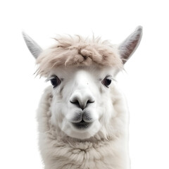 Obraz premium Front view, white llama staring at the camera, close up shot.