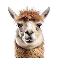 Fototapeta premium Portrait of brown llama, close up shot, isolated on transparent background. 
