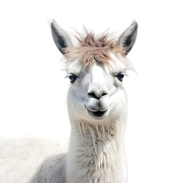 Front view, light brown llama face to camera, isolated on transparent background. 