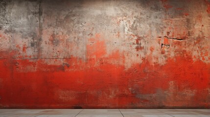 An empty room with a red wall and a white floor