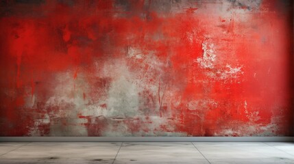 An empty room with a red and grey wall