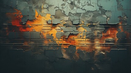 Fototapeta premium Vibrant urban street art reflection on damaged wall