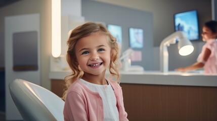 Cheerful child smiling at dental clinic portrait