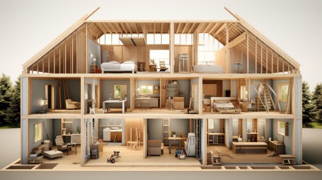 A model of a house with all the furniture inside