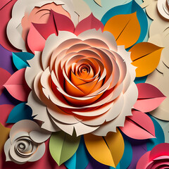 rose flower illustration made of paper on the abstract background.