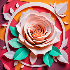 rose flower illustration made of paper on the abstract background.
