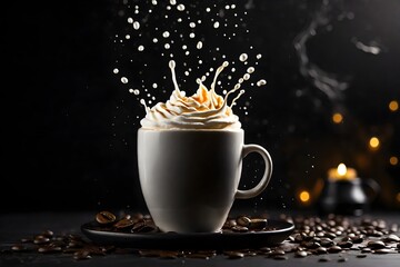 Coffee Symphony  Dark Elixir Dancing Around the Bean,,
Steamy Indulgence Freshly Brewed Coffee Delight Generative Ai
