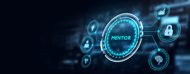 Mentoring concept. Mentoring with mentor advice, support and motivation. 3d illustration - obrazy, fototapety, plakaty