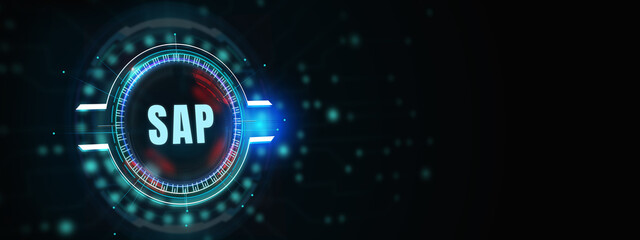 SAP System Software Automation concept on virtual screen data center. Business, modern technology, internet and networking concept. 3d illustration