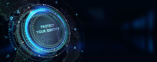 Cyber security data protection business technology privacy concept. Protect your identity on the virtual display. 3d illustration