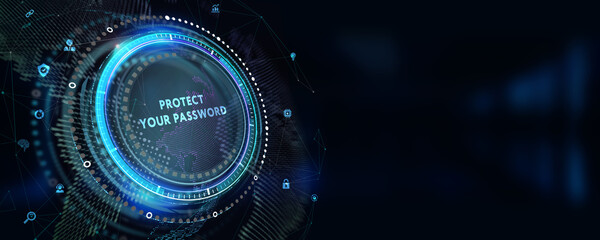 Secure internet access and personal information security. PROTECT YOUR PASSWORD. 3d illustration