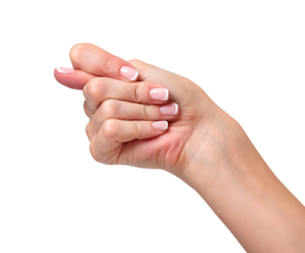 Closeup shot of hand gesture, female hand, french manicure