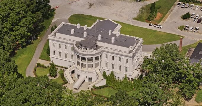 Atlanta Georgia Aerial v976 establishing shot birds eye view drone fly around the white house replica at Tyler Perry Studios, located at Fort McPherso - Shot with Mavic 3 Pro Cine - August 2023