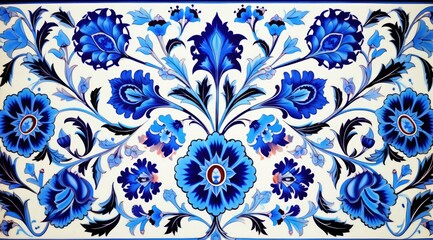 A blue tile pattern of watercolor tiles. Generative AI