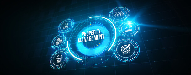 PROPERTY MANAGEMENT inscription, new business concept Business, Technology, Internet and network concept. 3d illustration