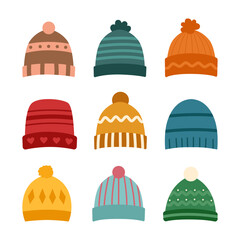 Set of winter caps isolated on white. 
