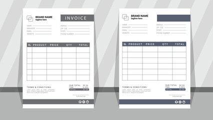 Vector illustration bill form price invoice for a minimalist corporate business invoice. Vector creative invoice template. Business stationery design template for payment agreement