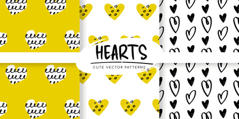 Seamless pattern with hearts and grunge texture. Fabric print for children - obrazy, fototapety, plakaty