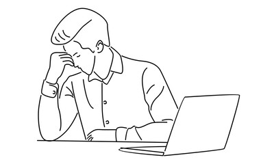 line art of overworked businessman is under stress with headache