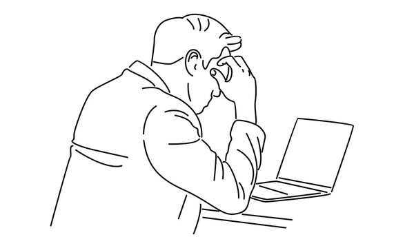 recommend clip art: line art of overworked businessman is under stress with headache