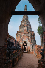 Doorway of a beautiful ancient historical temple in Ayutthaya Province of Thailand.