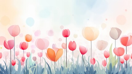 Spring flowers watercolor illustration. Card background frame. Copy space.