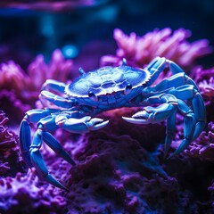UV blacklight of crab in underwater