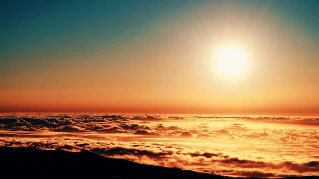 Timelapse. Sunrise above clouds, Serra da Estrela, Portugal.