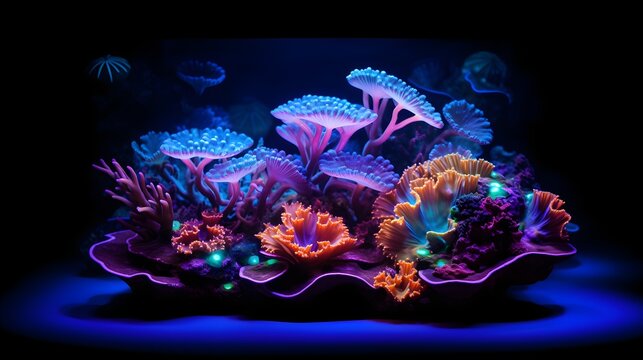 UV blacklight of group coral in underwater