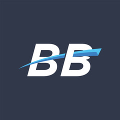 Initial letters BB vector illustrations designs with overlapping swoosh for company logo on black dark blue background.