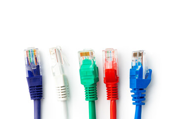 Colorful network cables switch on white background - obrazy, fototapety, plakaty