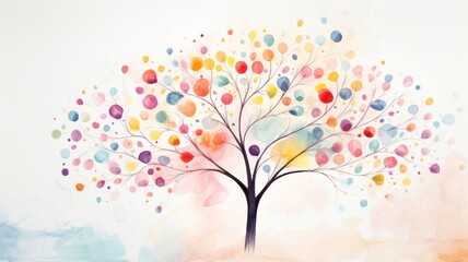 Obraz na płótnie Canvas Festive tree. Easter watercolor illustration. Card background frame.