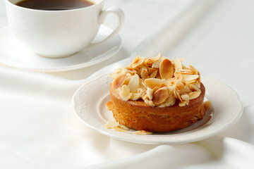 Close up of tartlet with almond petals