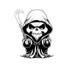 cute Grim reaper cartoon characters . Halloween concept . Isolate white background . Vector