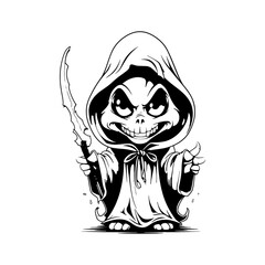 cute Grim reaper cartoon characters . Halloween concept . Isolate white background . Vector