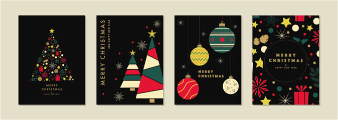 クリスマスカードセット　フレーム　背景　ツリー　オーナメント　おしゃれ - obrazy, fototapety, plakaty