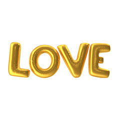 Love gold balloon text 3d on transparent background