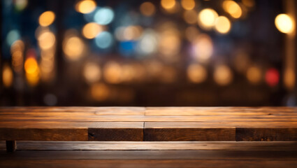wood table and bokeh background