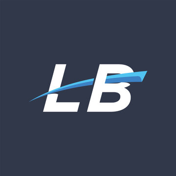 Initial letters LB vector illustrations designs with overlapping swoosh for company logo on black dark blue background.
