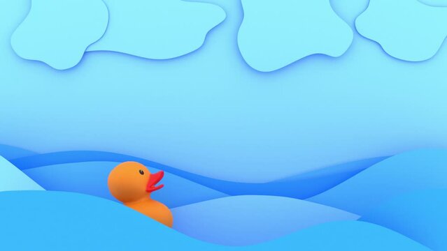 duck in the sea on the waves, cartoon style, 3d render