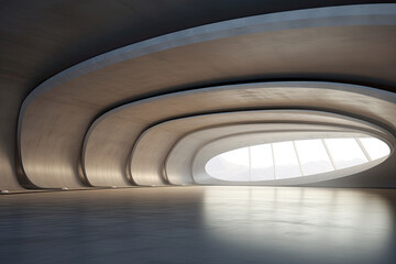 Abstract futuristic architecture, rendered in 3D, creates a backdrop for a car presentation with an...